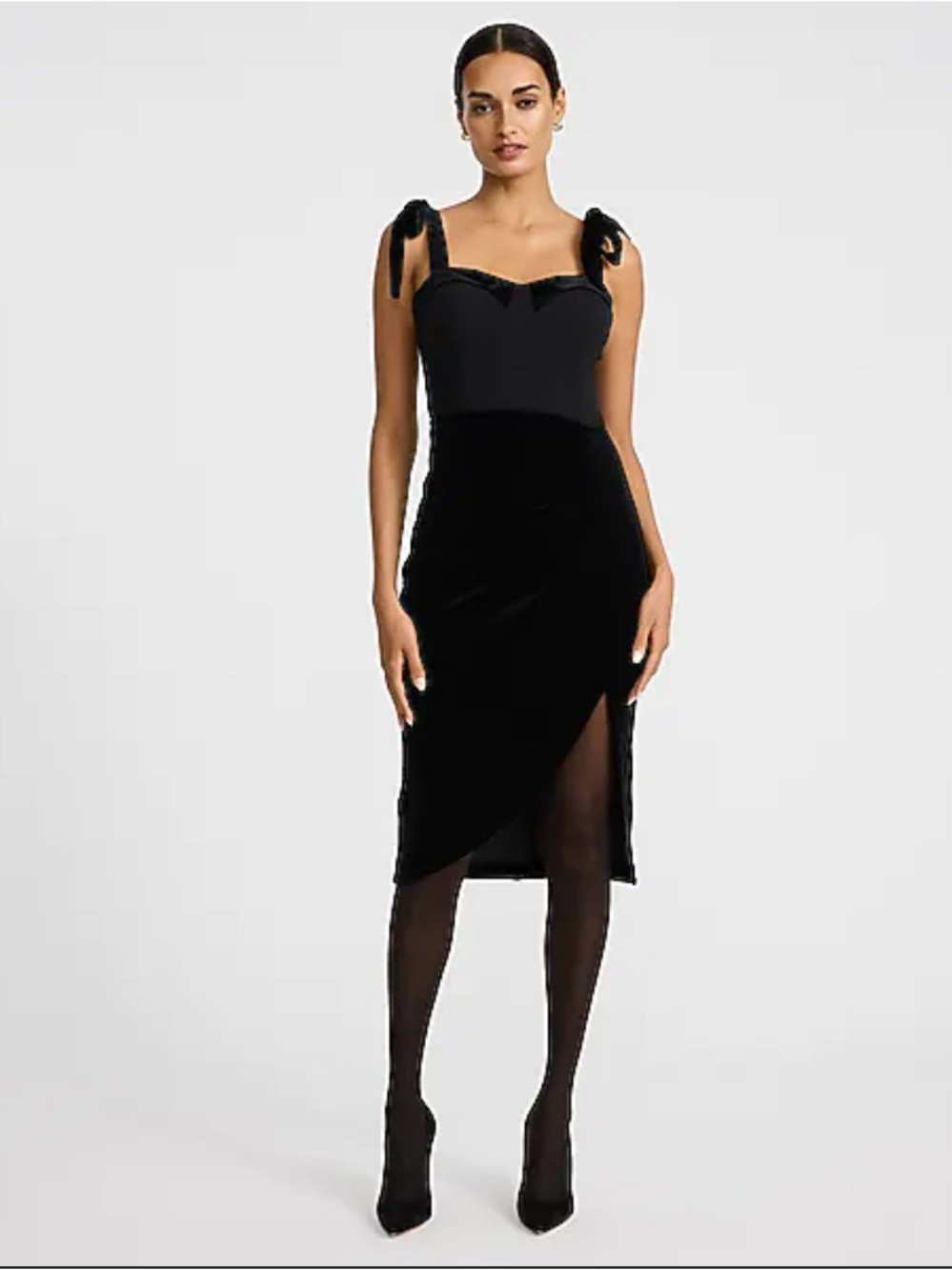 express black velvet dress Women's Ruched Mixed Media Sweetheart Tie Shoulder Midi in XS complete with tie shoulder gender:girl Corset Wedding Dress 2026 Size:9/12mos